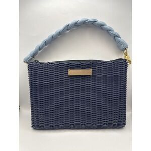 Squeeze De Citron Navy Woven Wicker Bag Light Blue Braided Handle Clutch